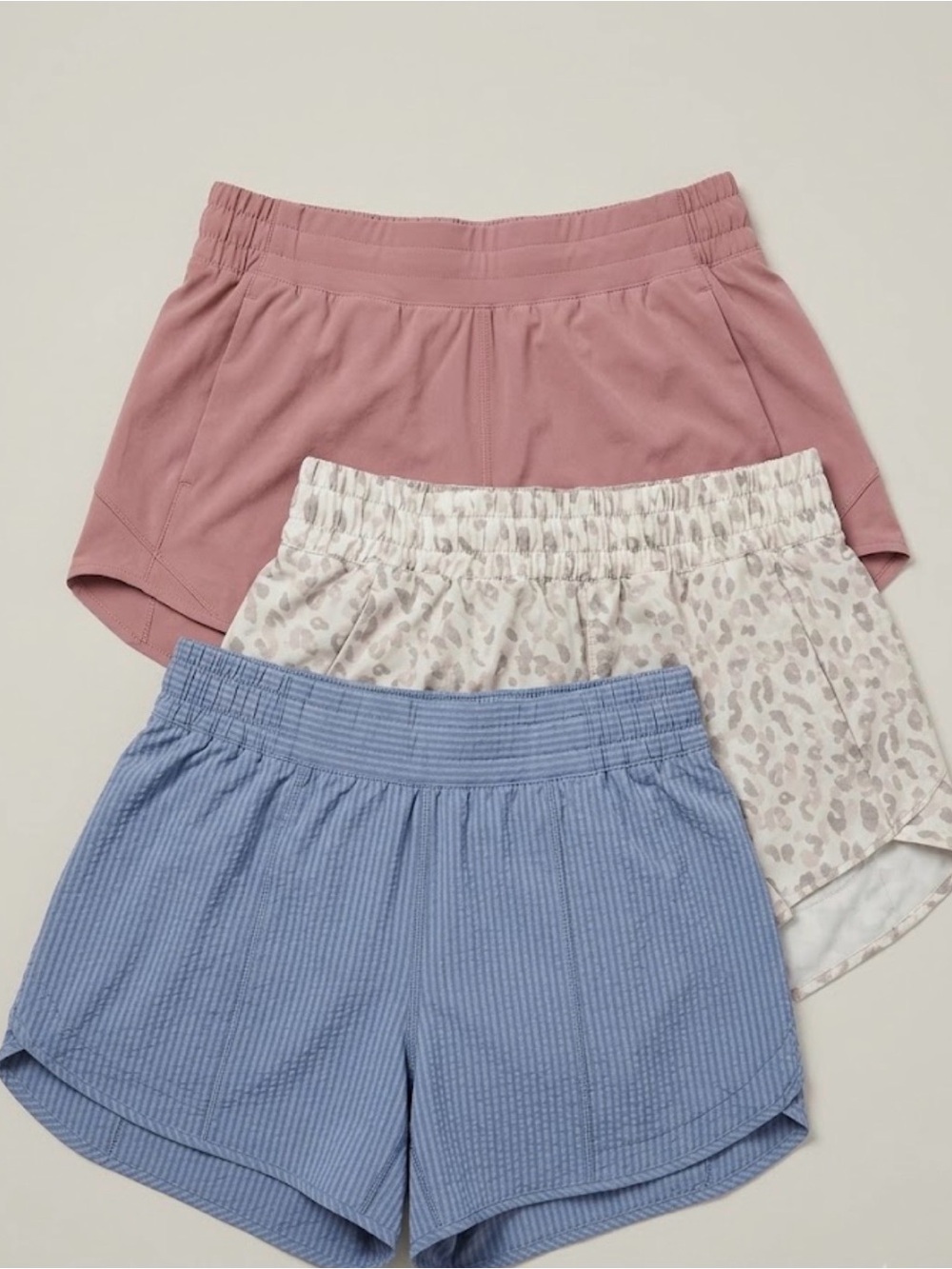 Avia Women's 3-Pack Athletic Shorts – Dusty Rose, Cream Leopard, Light Blue